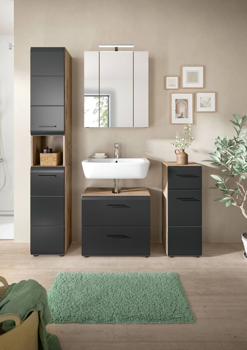 Badezimmer-Set Ice Nox Oak Nachbildung schwarz matt B/H/T: ca. 150x185x46 cm