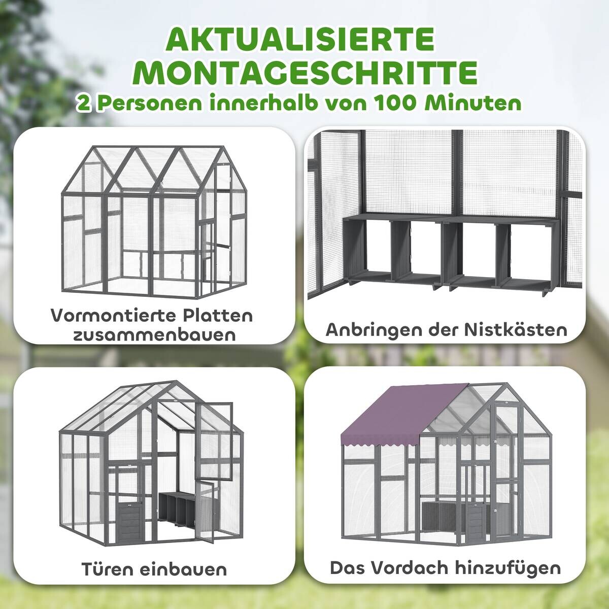 PawHut Hühnerstall grau Holz B/H/L: ca. 183x182x168 cm