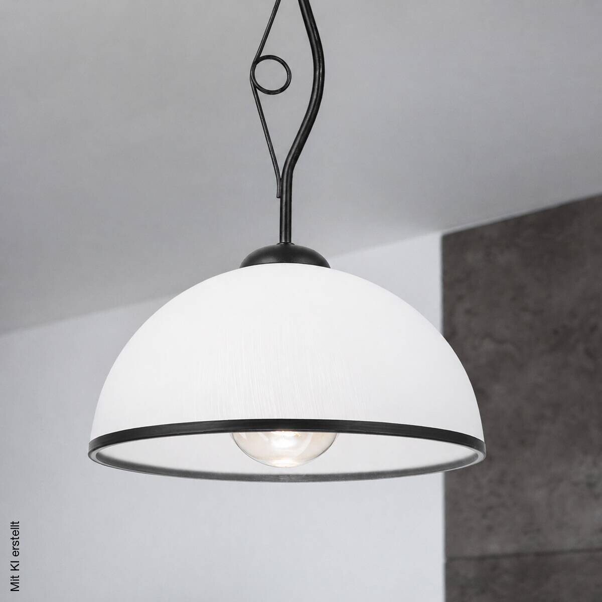 Lamkur Pendelleuchte beige weiß Glas Stahl B/H/L: ca. 32,5x45x32,5 cm E27 1 Brennstellen