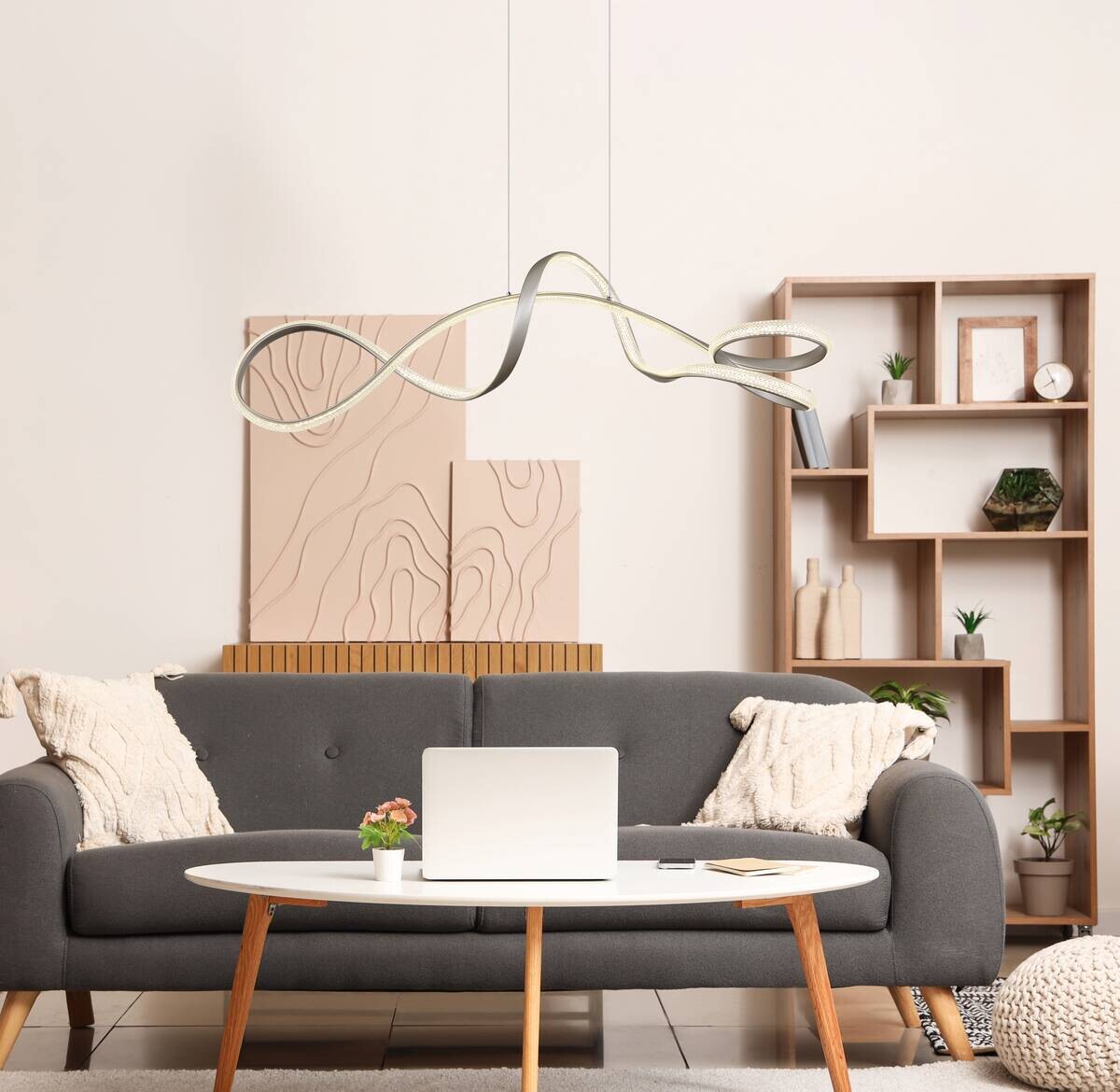 GLOBO LED-Pendelleuchte SWIRL 67341N nickel Metall Kunststoff B/H/L: ca. 33x120x108 cm 1.0 Brennstellen