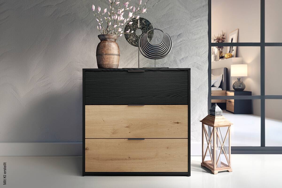 Kommode RIMINI schwarz Eiche Nachbildung B/H/T: ca. 80x80x40 cm