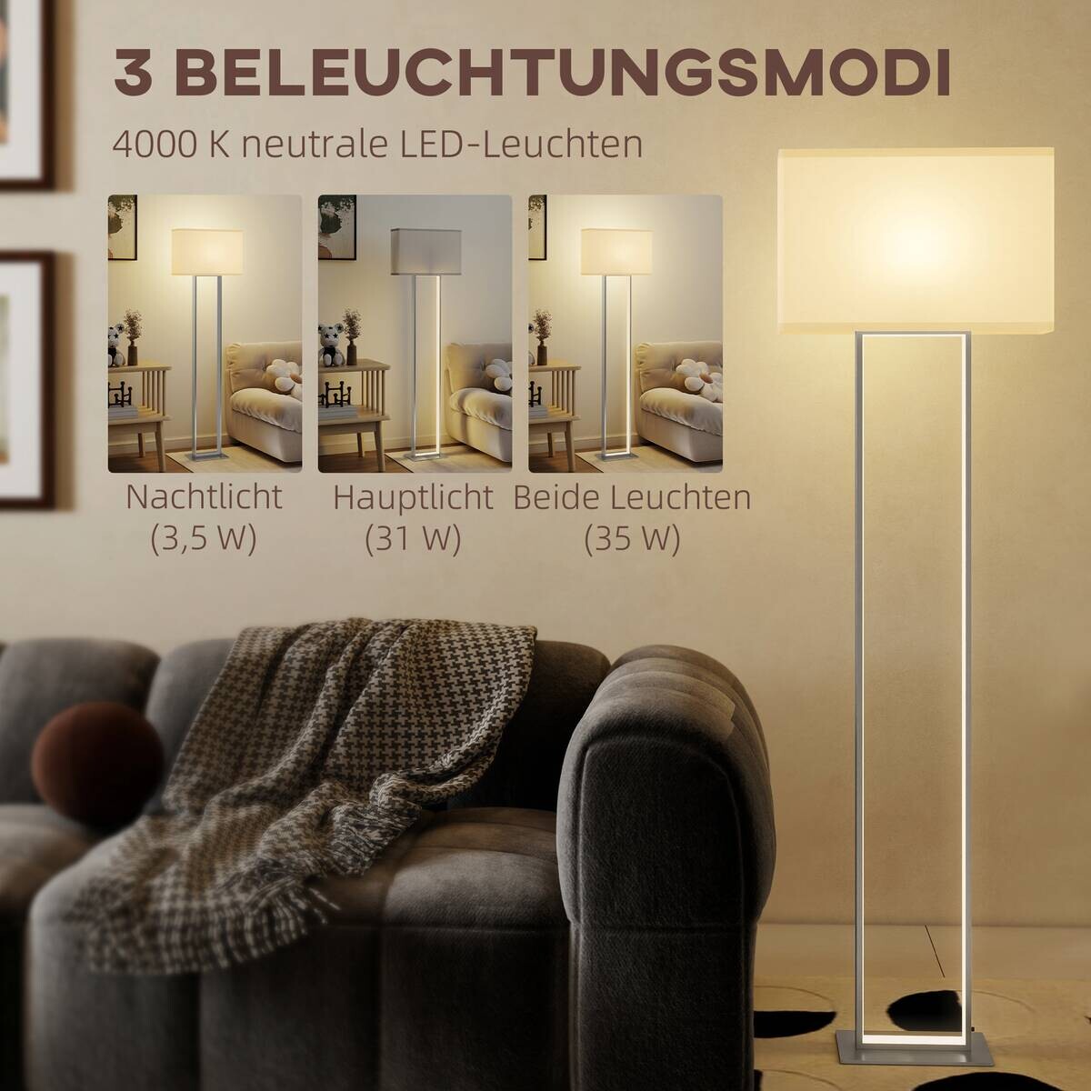 HOMCOM Stehleuchte weiß Leinen Metall B/H/L: ca. 15x150x45 cm