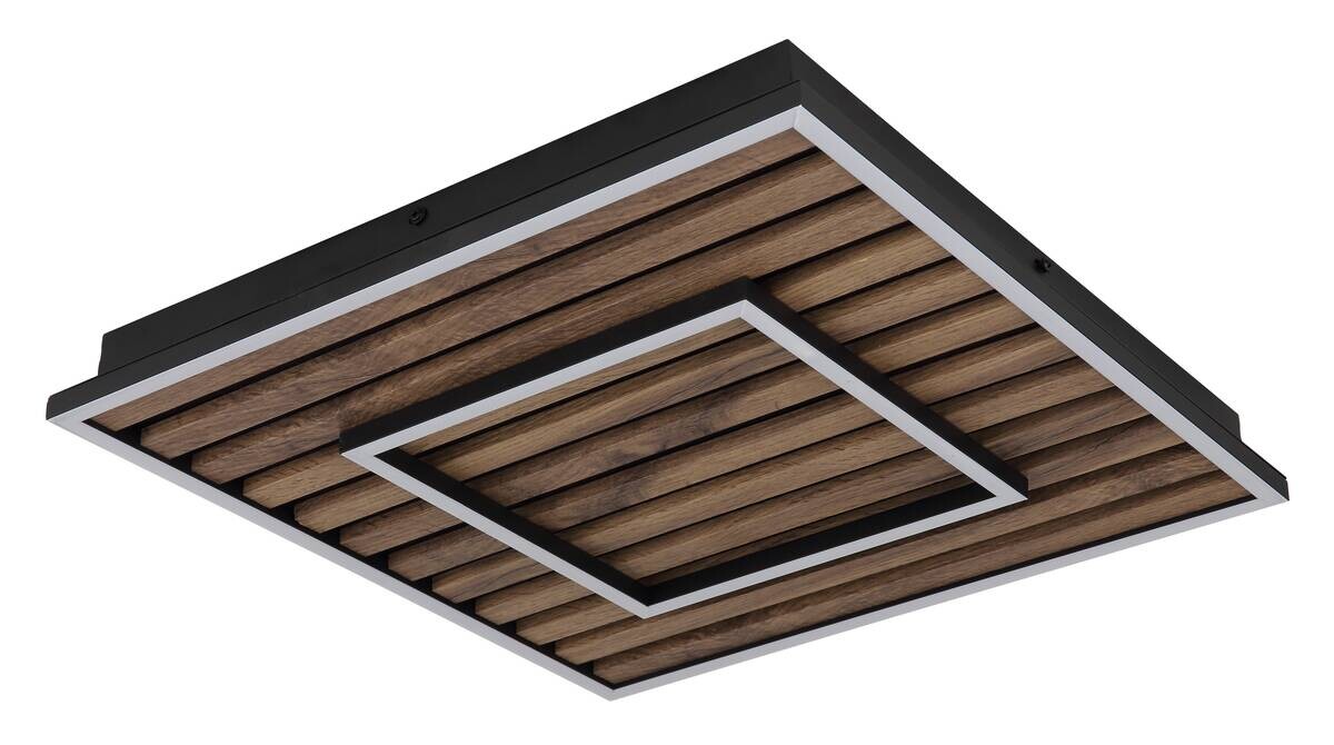 GLOBO LED-Deckenleuchte WOODY 67345D1 Opal mattschwarz Kunststoff Metall MDF B/H/L: ca. 45x6x45 cm 1 Brennstellen
