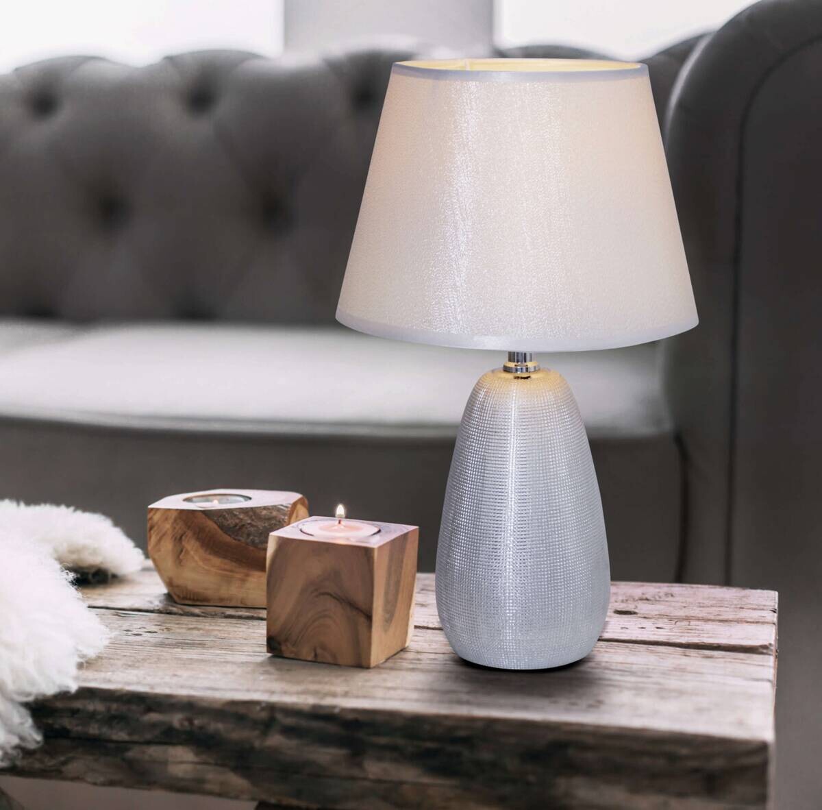 Näve Leuchten Tischleuchte 3150359 silber Keramik B/H/T: ca. 10x37x10 cm E14 1 Brennstellen