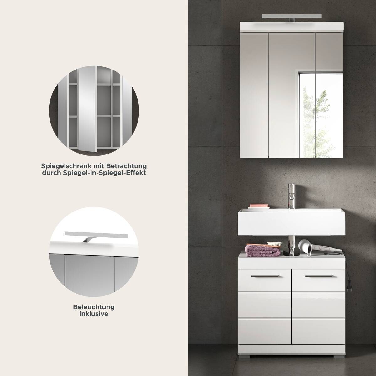 Badezimmer-Set Scout weiß weiß Hochglanz B/H/T: ca. 60x191x34 cm