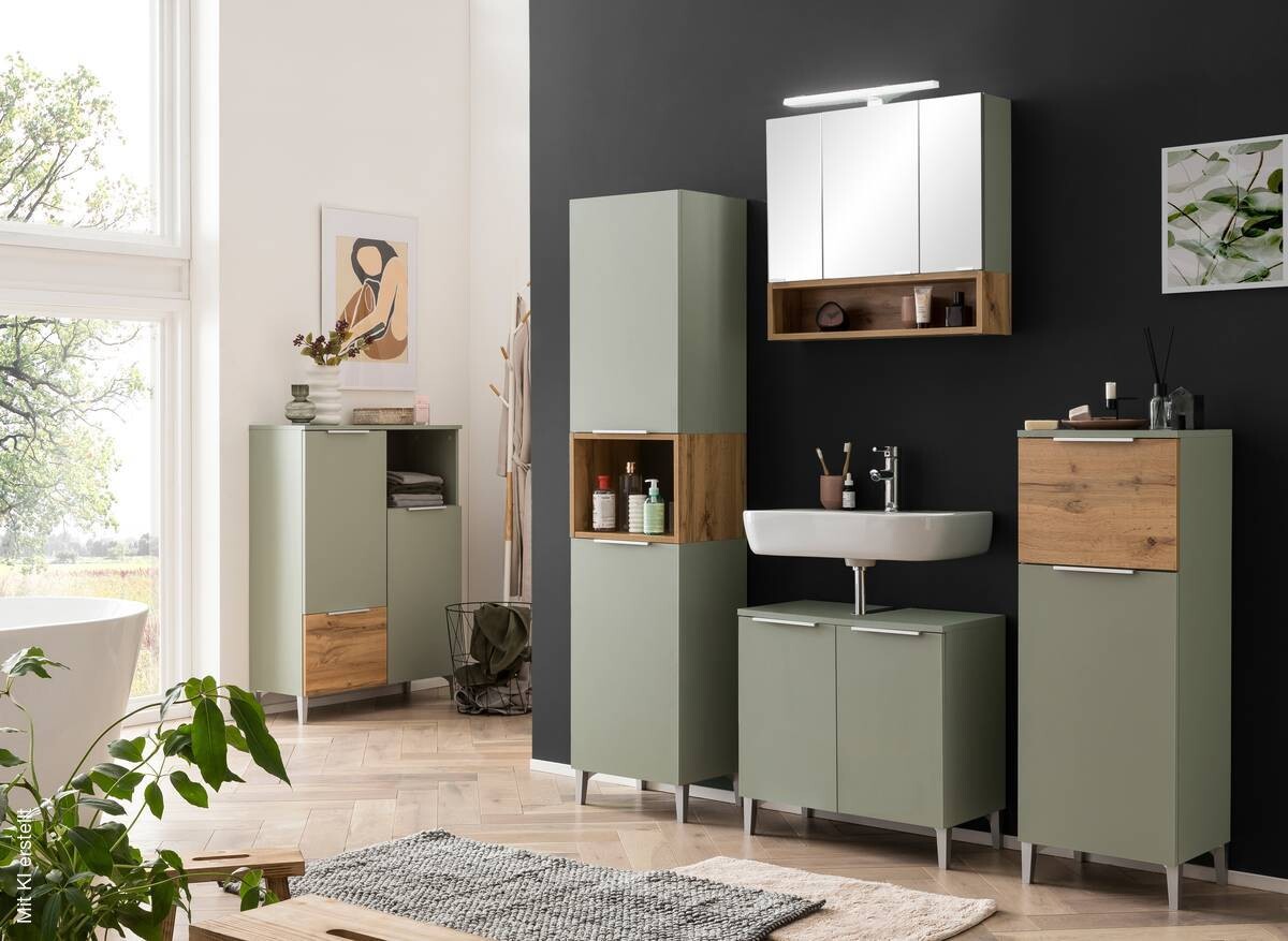 Spiegelschrank Smilla Eiche Landhaus Nachbildung Pistazie B/H/T: ca. 67x64,7x16 cm