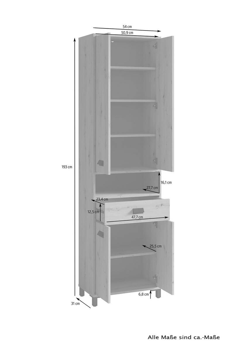 Hochschrank WELLNESS Eiche Artisan Nachbildung schwarz schwarz B/H/T: ca. 54x193x31 cm