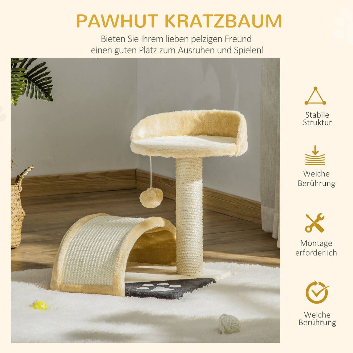 PawHut Kratzbaum beige Edelstahl B/H/L: ca. 37x35,5x46 cm