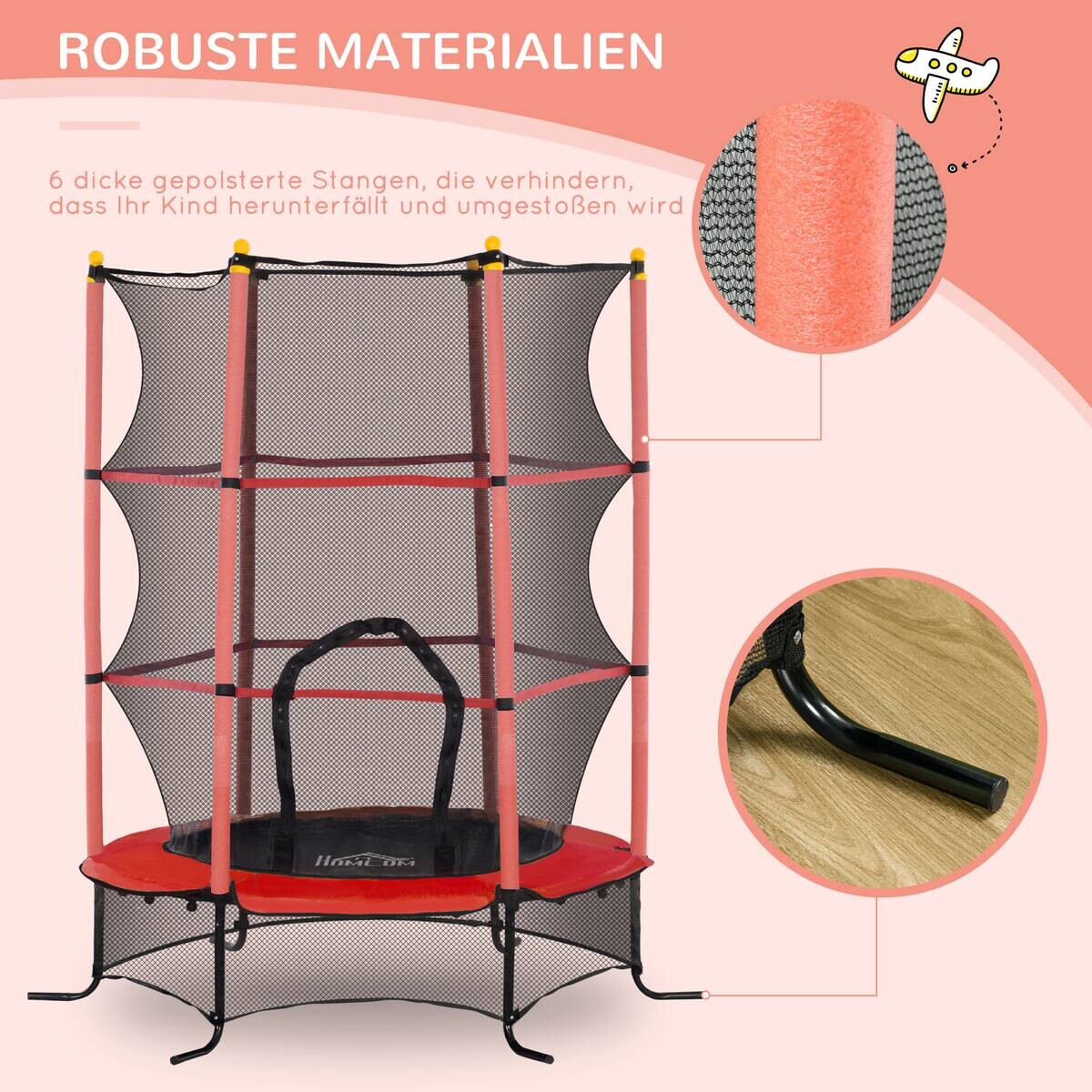 HOMCOM Kindertrampolin rot B/H/L: ca. 163x190x163 cm