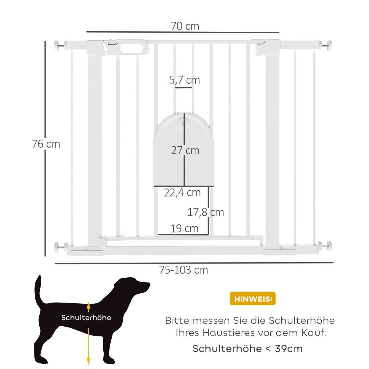 PawHut Türschutzgitter weiß Stahl B/H/L: ca. 2x76x103 cm