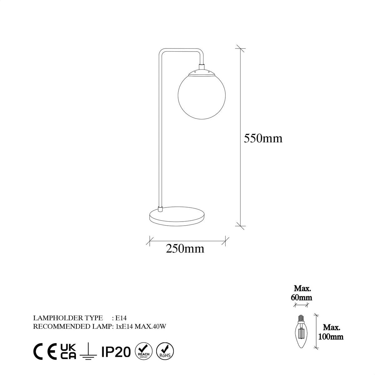 Opviq Tischleuchte Viran bronze Glas Metall B/H/T/L/D: ca. 25x55x25x17x15 cm E14 1 Brennstellen