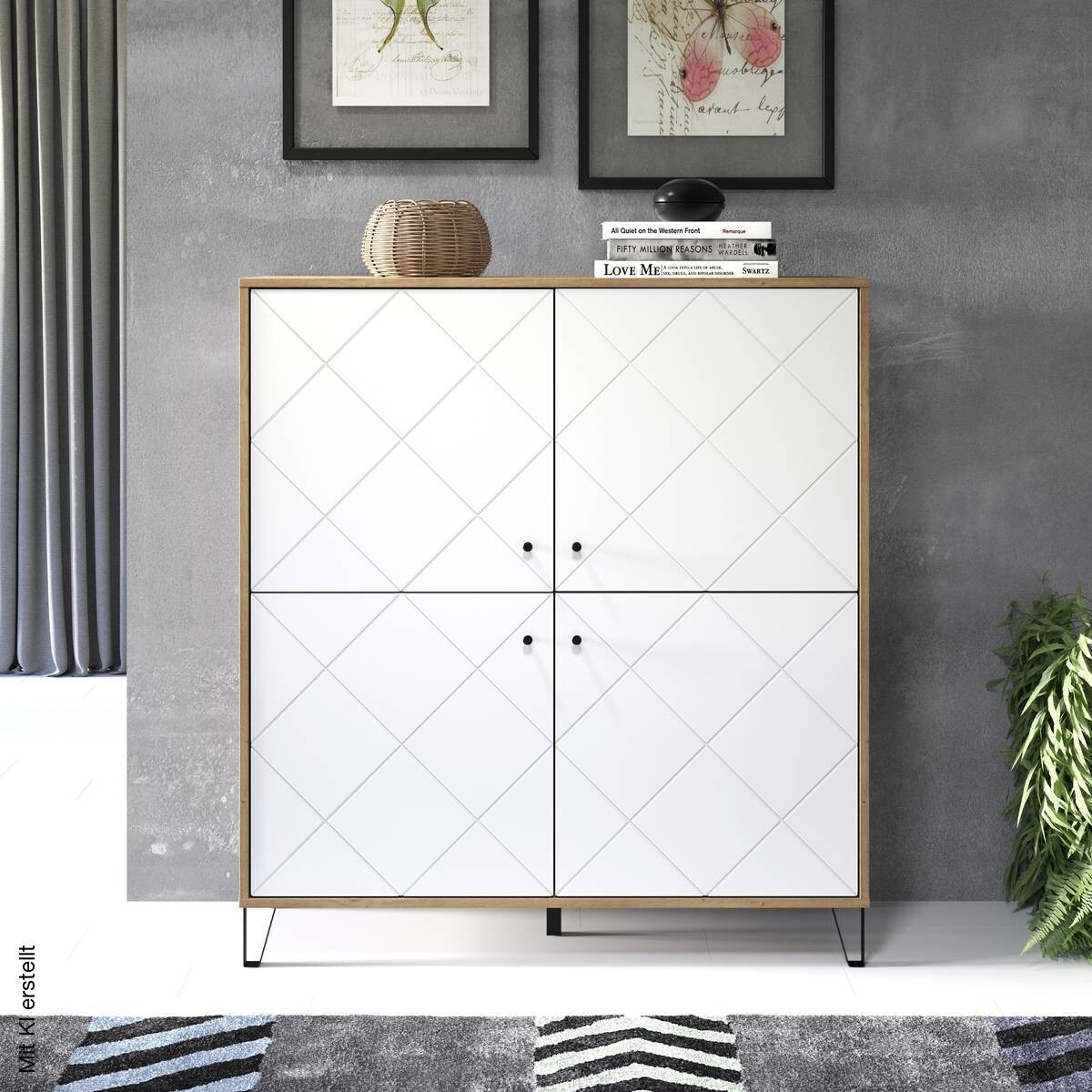 Highboard Touch Eiche Artisan Nachbildung weiß matt B/H/T: ca. 123x136x40 cm