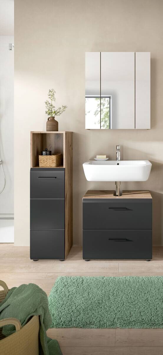 Badezimmer-Set Ice Nox Oak Nachbildung schwarz matt B/H/T: ca. 105x185x30 cm
