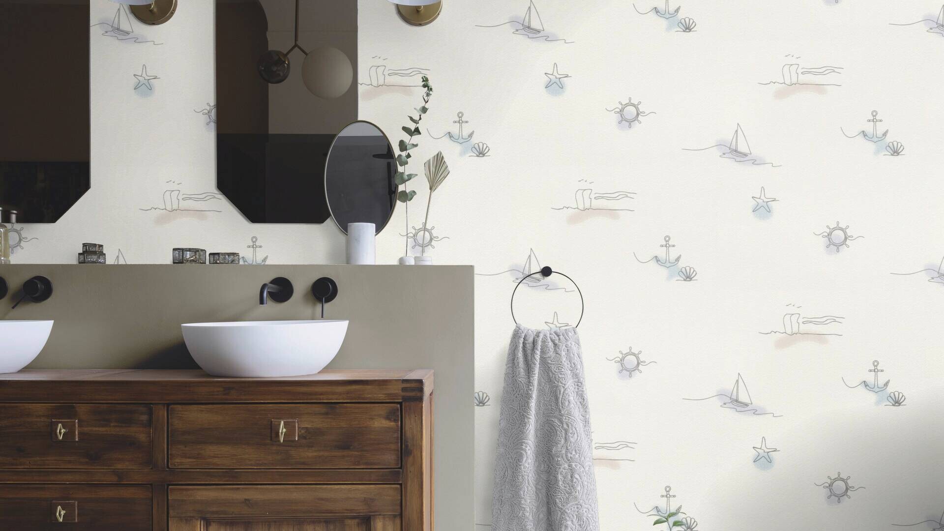 Vliestapete Maritim beige blau B/L: ca. 53x1005 cm