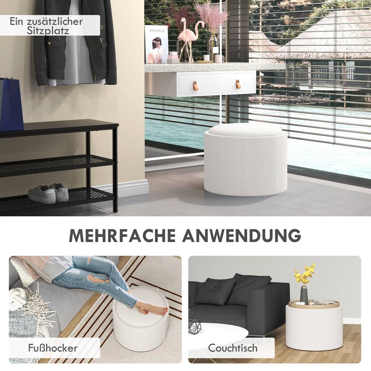 HOMCOM Hocker cremeweiß B/H/L: ca. 56x56x42 cm