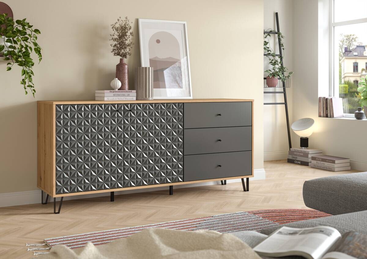 Sideboard PRISMA Artisan Oak Nachbildung anthrazit matt B/H/T: ca. 170x76x40 cm