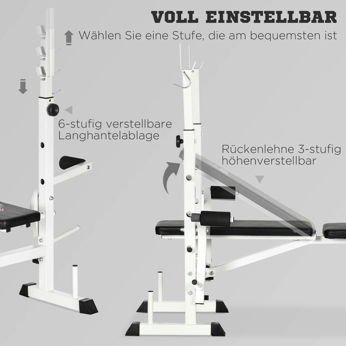 HOMCOM Hantelbank weiß Stahl B/H/L: ca. 134x136x180 cm