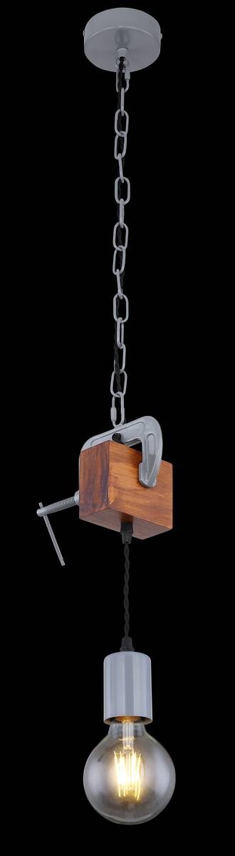 GLOBO Pendelleuchte 15432H Ludi verzinkt Metall Holz B/H/T: ca. 14x120x10 cm E27 1 Brennstellen