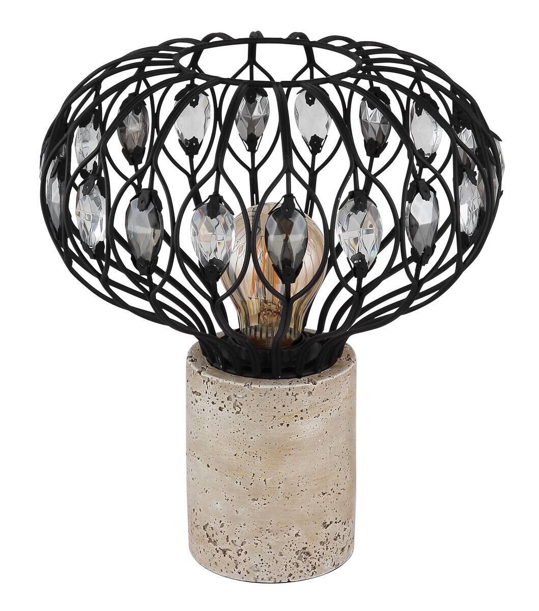 GLOBO Tischleuchte mattschwarz grau Rauch Metall Glas H/D: ca. 28,2x25 cm E27 1 Brennstellen