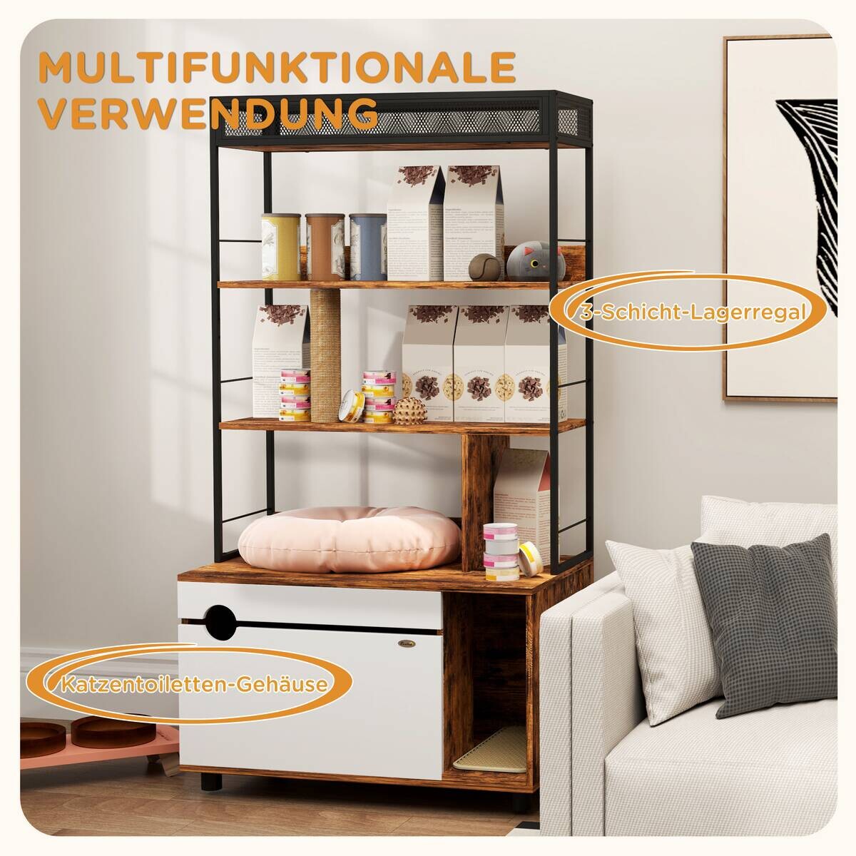 PawHut Katzenklo Schrank braun Stahl B/H/L: ca. 48x152x80 cm
