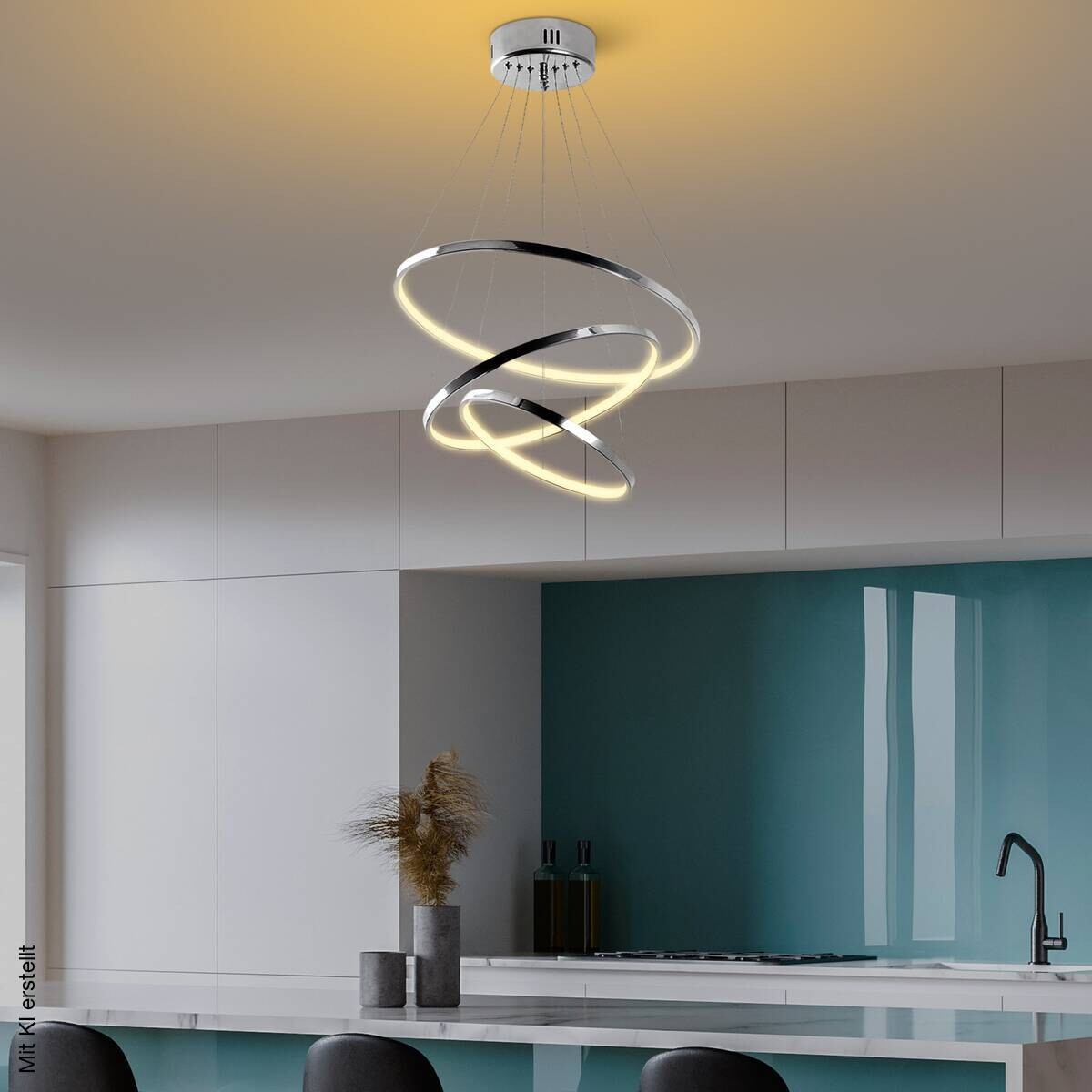 Opviq LED-Pendelleuchte Chrom B/H/T: ca. 50x80x50 cm