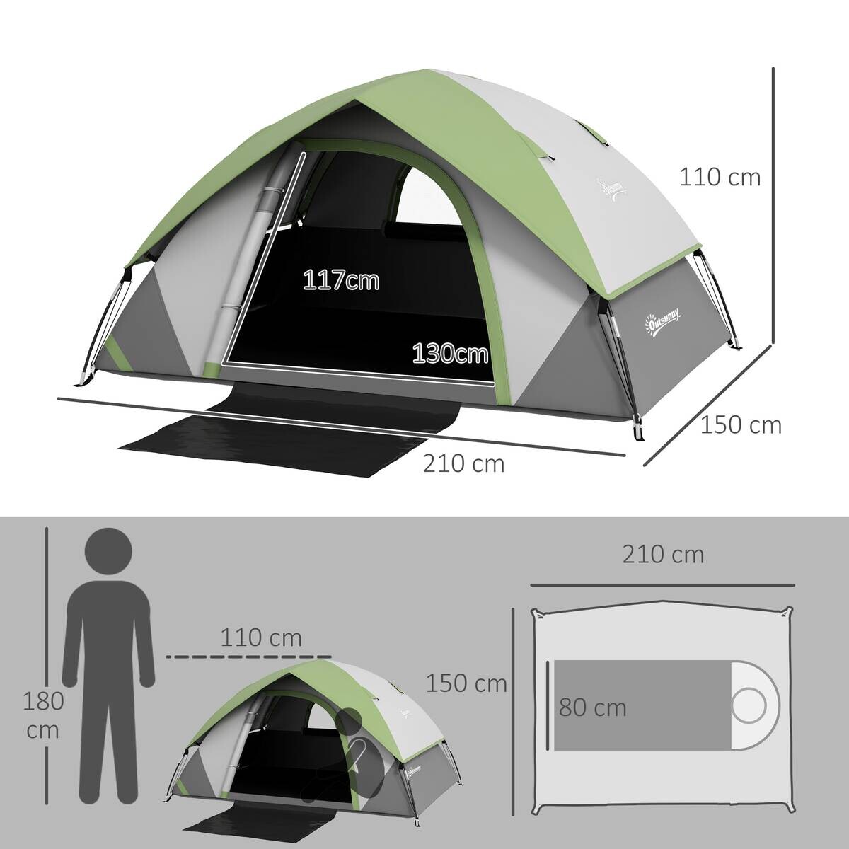 Outsunny Campingzelt grün Kunststoff B/H/L: ca. 150x110x210 cm