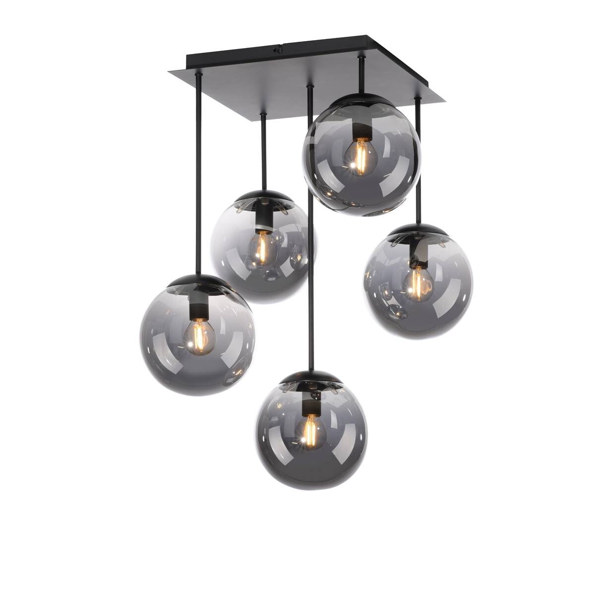 Just Light Deckenleuchte BIG WIDOW 14602-18 schwarz Rauchglas Metall B/H: ca. 39x58,5 cm E14 5 Brennstellen