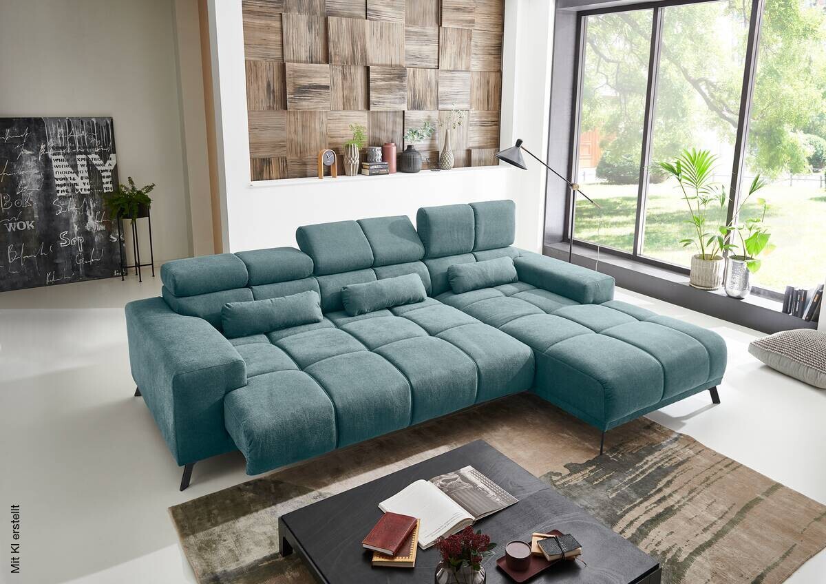 Ecksofa mit elektrischer Sitztiefenverstellung blau Polyester Nylon B/H/T: ca. 285x99x120 cm