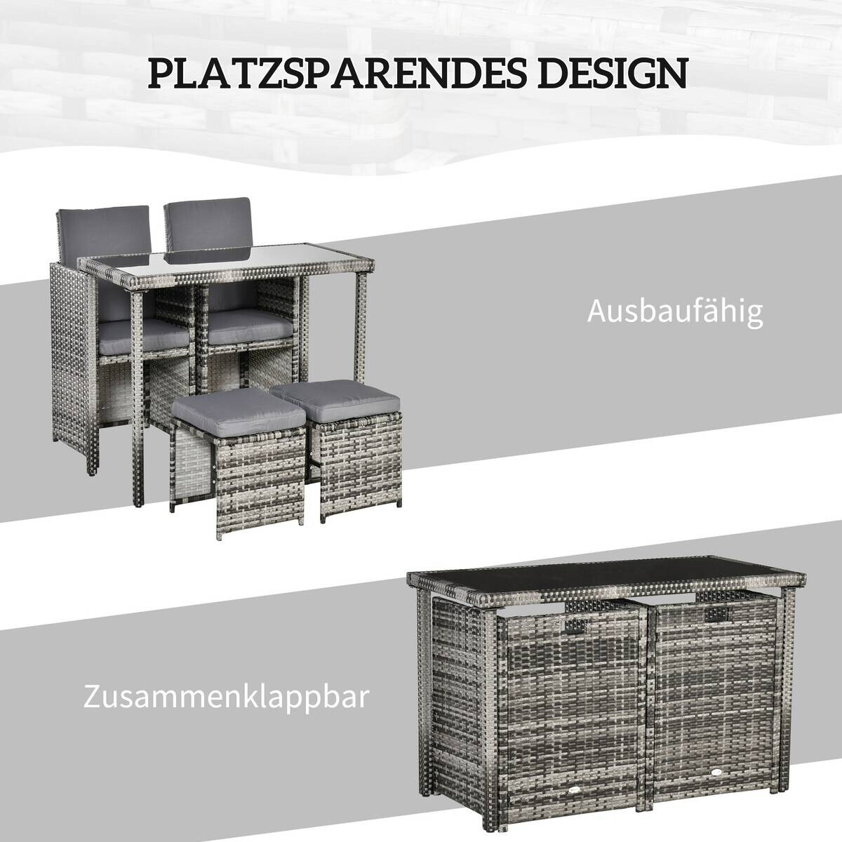 Outsunny Sitzgruppe grau Glas B/H/L: ca. 60x120x72 cm