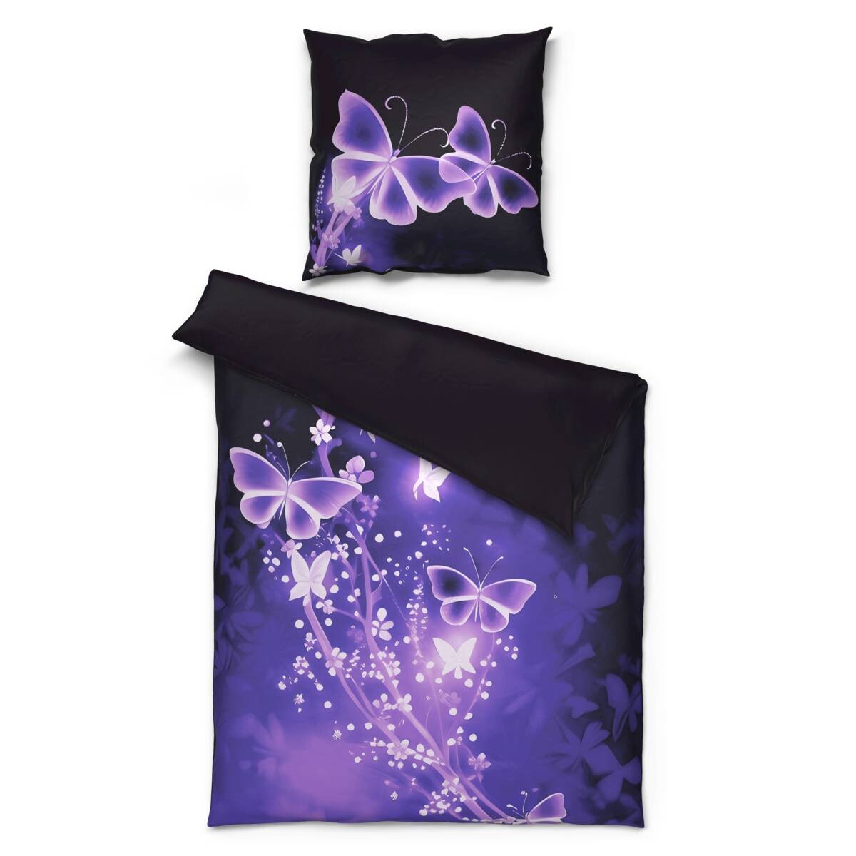 beau rêve Microfaser Bettwäsche lila schwarz 100% Polyester B/L: ca. 135x200 cm