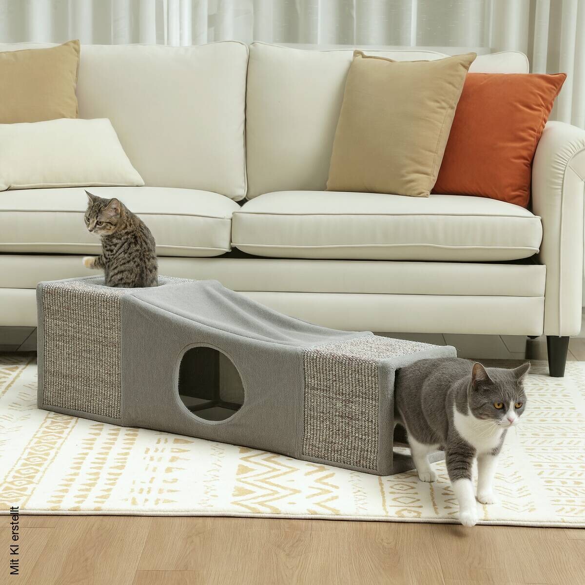 PawHut Katzentunnel grau Spanplatte B/H/L: ca. 30x30x98 cm
