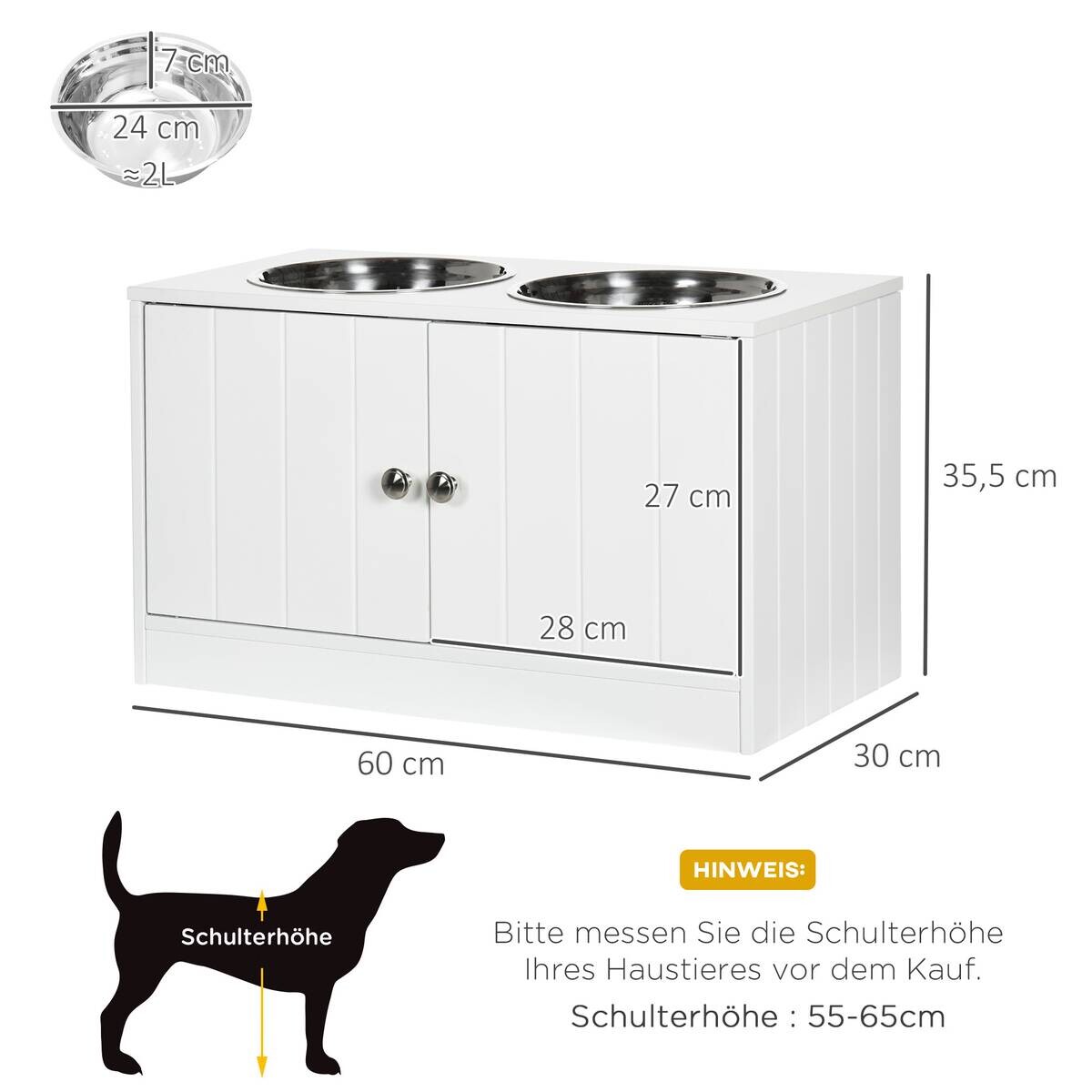 PawHut Futterstation weiß MDF B/H/L: ca. 30x35,5x60 cm