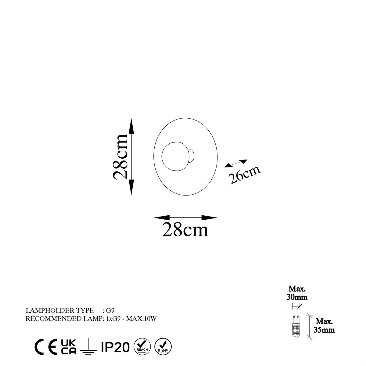 Opviq Wandleuchte Kurt Kupfer Metall B/H/T/L/D: ca. 28x26x28x28x28 cm G9 1 Brennstellen