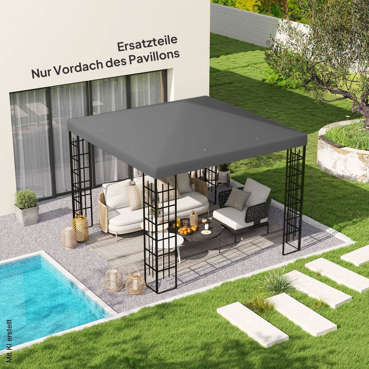 Outsunny Pavillondach dunkelgrau Metall B/H/L: ca. 298x1x298 cm
