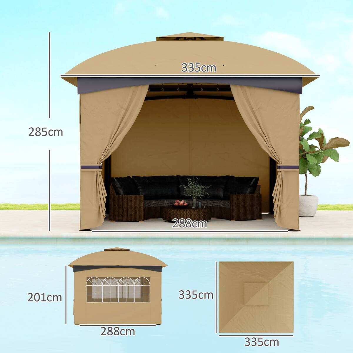 Outsunny Pavillon beige Polyester B/H/L: ca. 335x285x335 cm