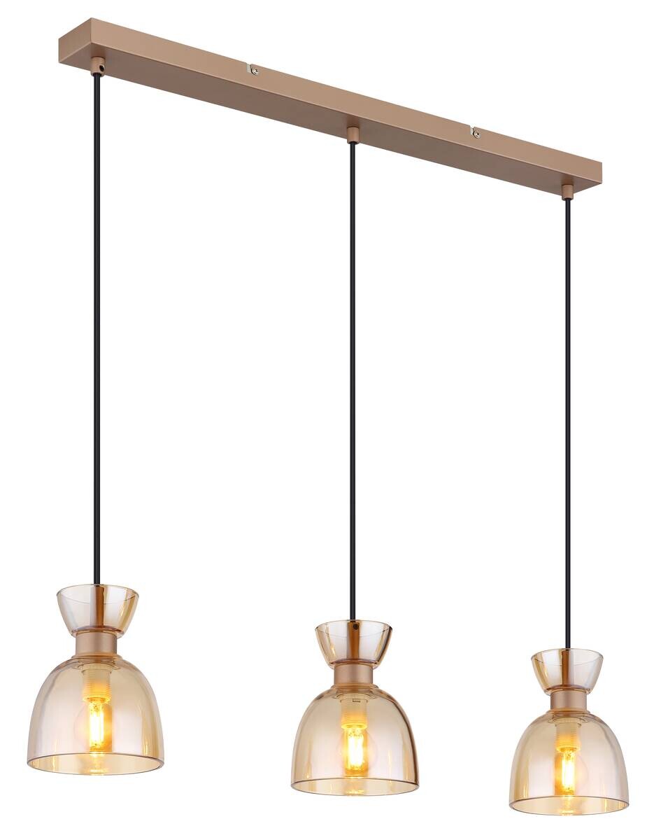 GLOBO Pendelleuchte schwarz amber kaffee Glas Metall B/H: ca. 65x120 cm E14 3 Brennstellen