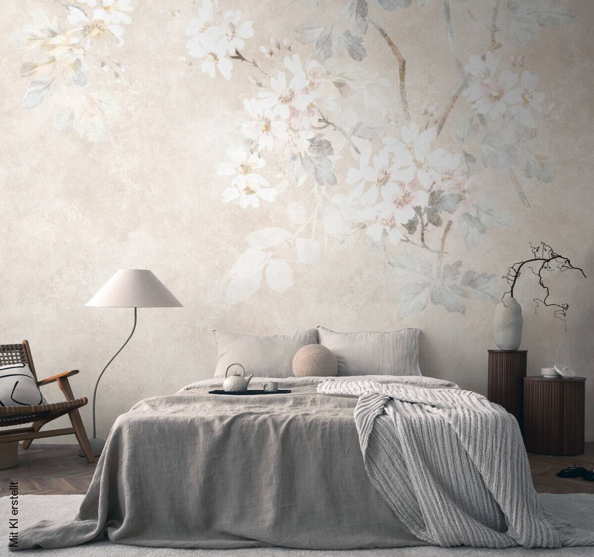 Livingwalls Fototapete Floral grau beige creme B/L: ca. 280x371 cm