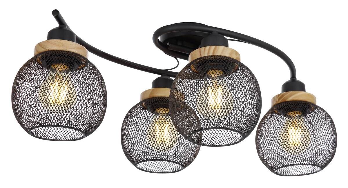 GLOBO Deckenleuchte Pablo mattschwarz natur Metall Holz B/H/T: ca. 60x22x35 cm
