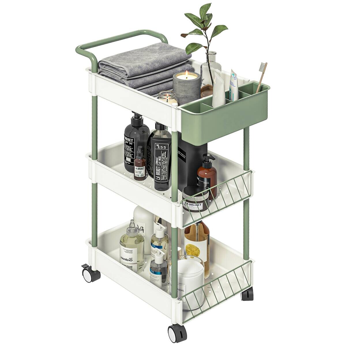 HOMCOM Küchenwagen weiß Polypropylen B/H/L: ca. 29,4x50x77 cm