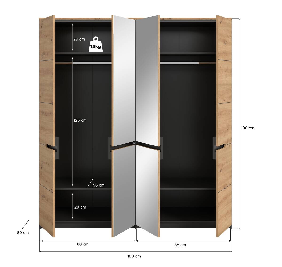 Kleiderschrank CANU basaltgrau Artisan Nachbildung B/H/T: ca. 180x198x59 cm
