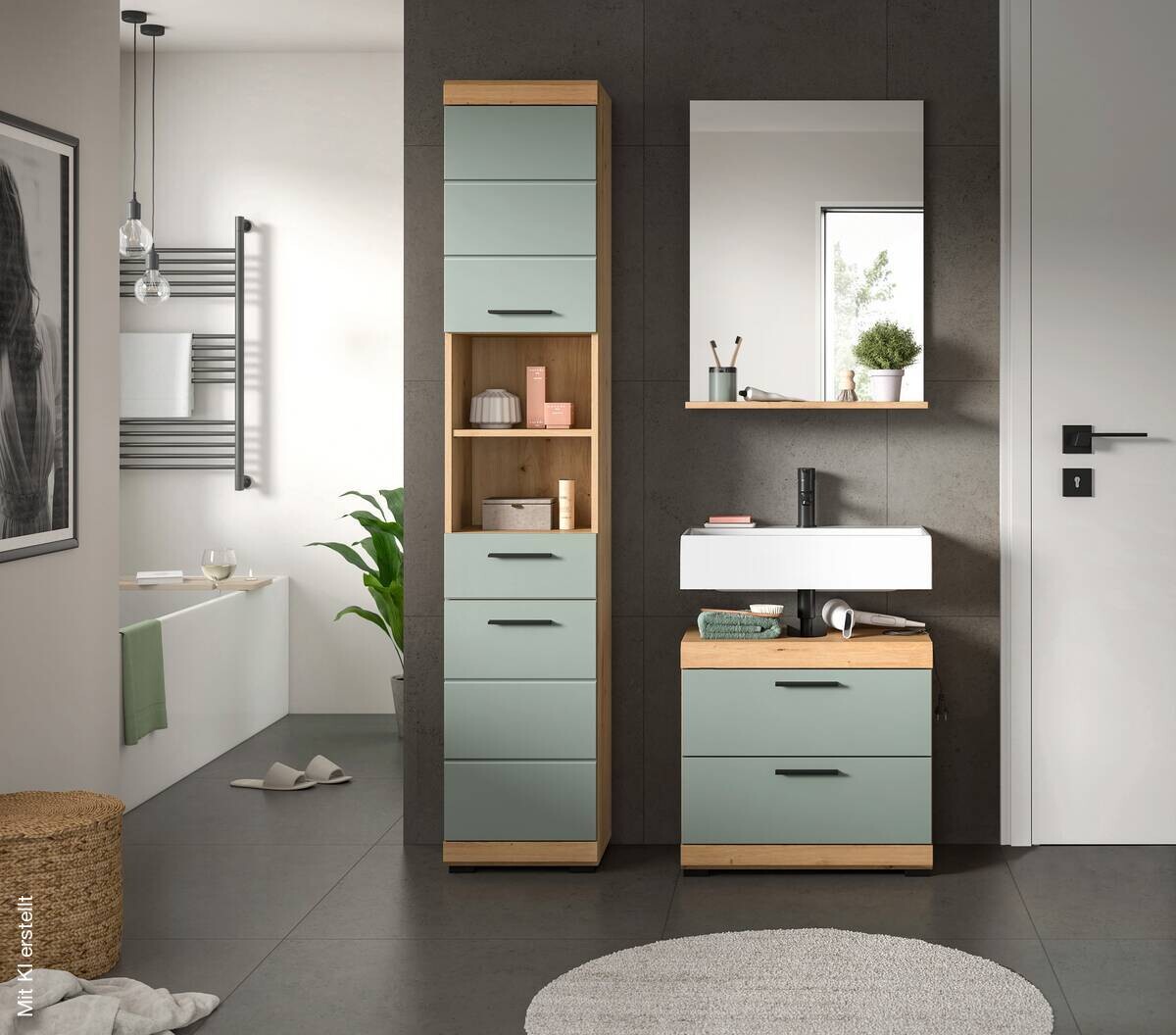 Badezimmer-Set Scout Eiche Artisan Nachbildung salbei Nachbildung B/H/T: ca. 112x191x37 cm