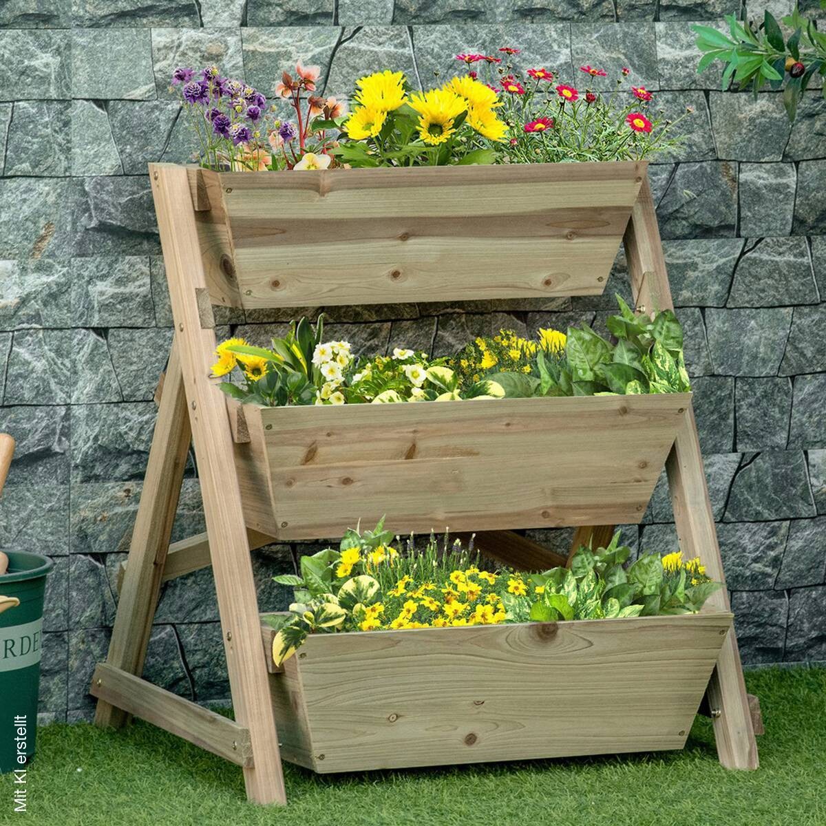 Outsunny Blumentreppe natur Holz B/H/L: ca. 61x77x71 cm