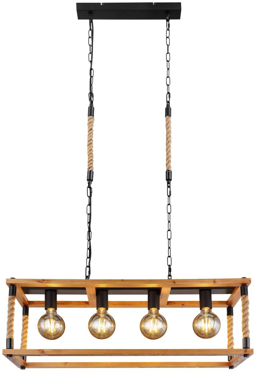 GLOBO Pendelleuchte 15691-4H schwarz braun Metall Holz B/H/L: ca. 25x120x80 cm E27 4 Brennstellen