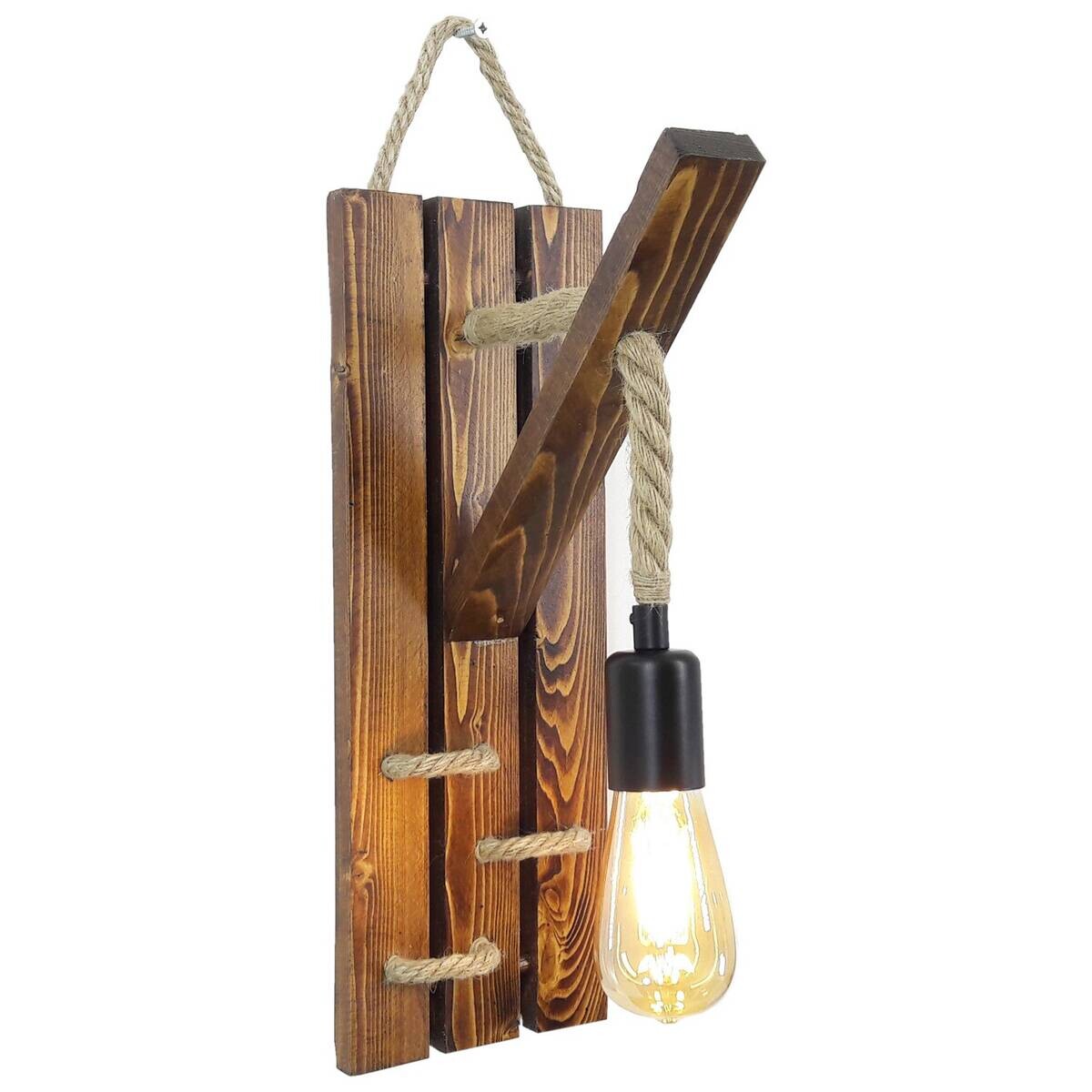 Opviq Wandleuchte nussbaum Kiefer B/H/L: ca. 45x23x29 cm E27 1 Brennstellen