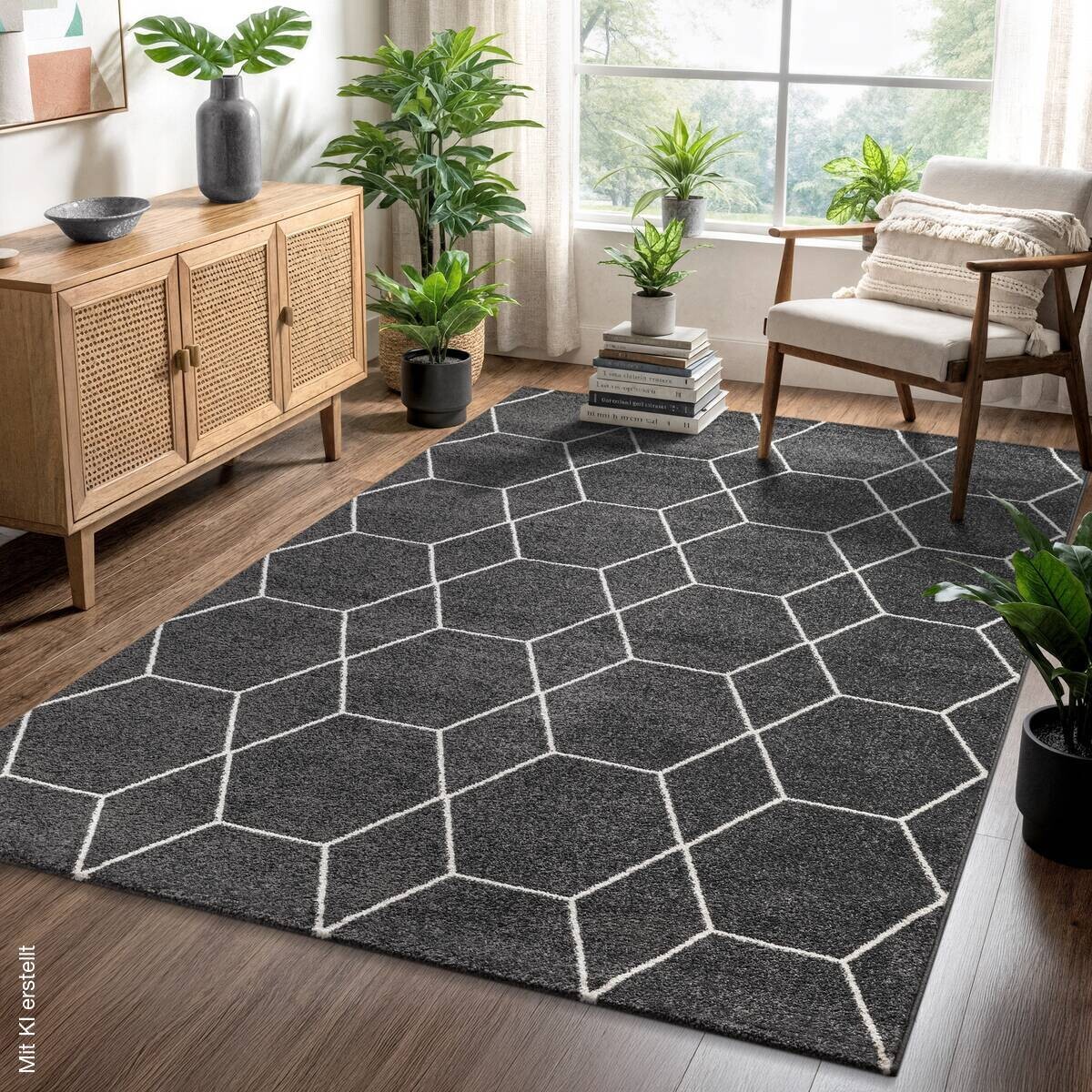 Sanat Teppich Trellis anthrazit B/L: ca. 60x110 cm