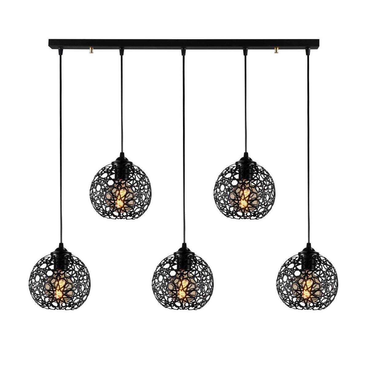 Pendelleuchte schwarz Metall B/H/T/L: ca. 17x119x17x100 cm E27 5 Brennstellen