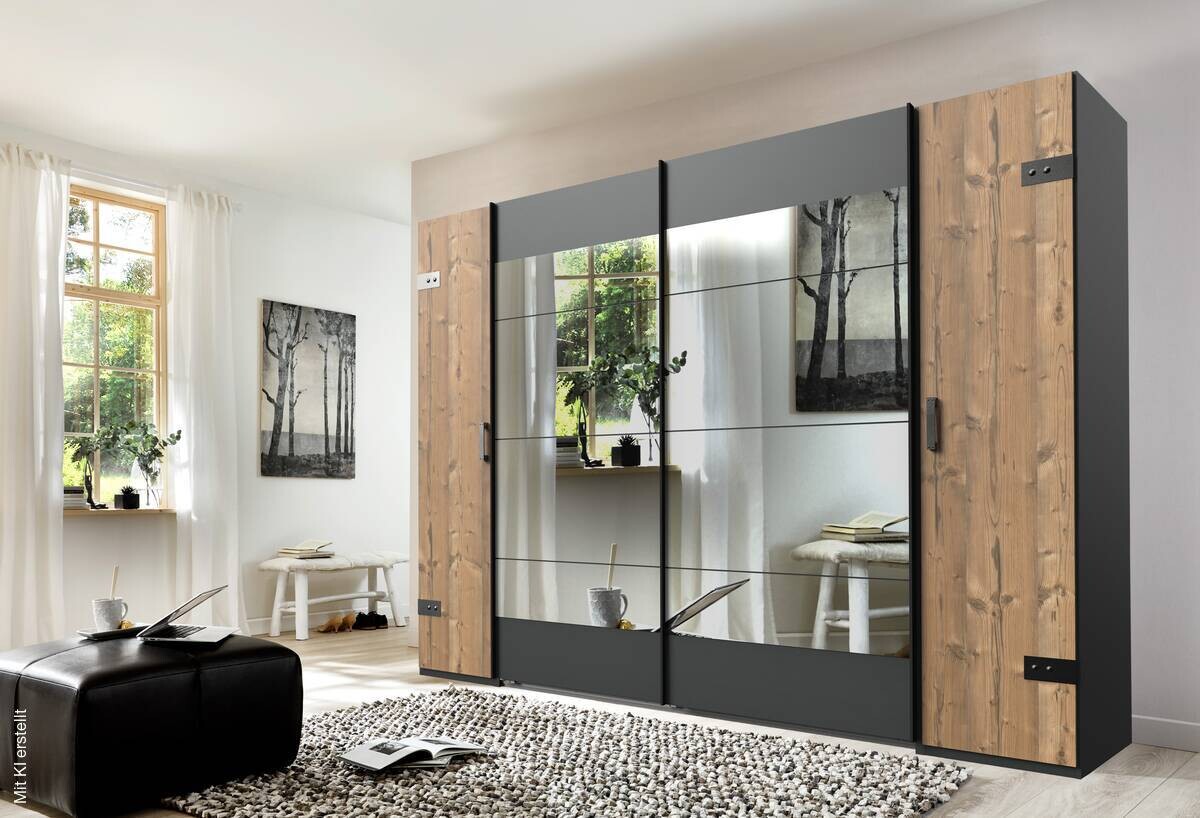 Schwebetürenschrank Stockholm tanne Nachbildung Graphit B/H/T: ca. 272x210x65 cm