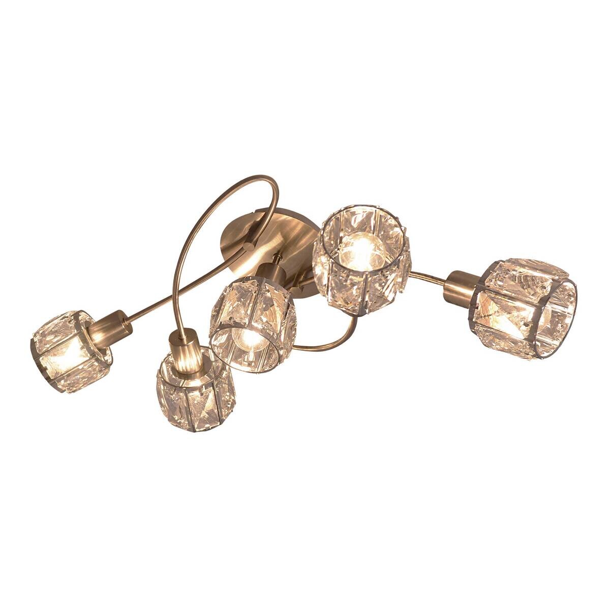 Näve Leuchten Deckenleuchte 1281050 stahlfarbig Glas Metall B/H/T: ca. 36x21x61 cm E14 5 Brennstellen