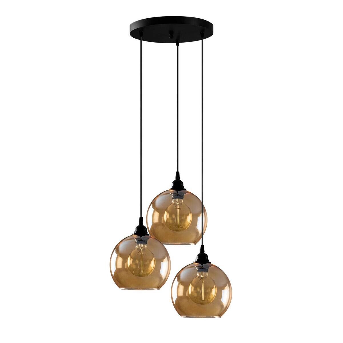 Opviq Pendelleuchte gold schwarz Glas B/H/T/L/D: ca. 44x116x44x44x44 cm E27 3 Brennstellen