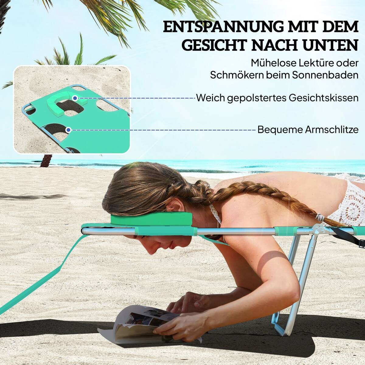 Outsunny Sonnenliege grün Polyester B/H/L: ca. 55x29x185 cm